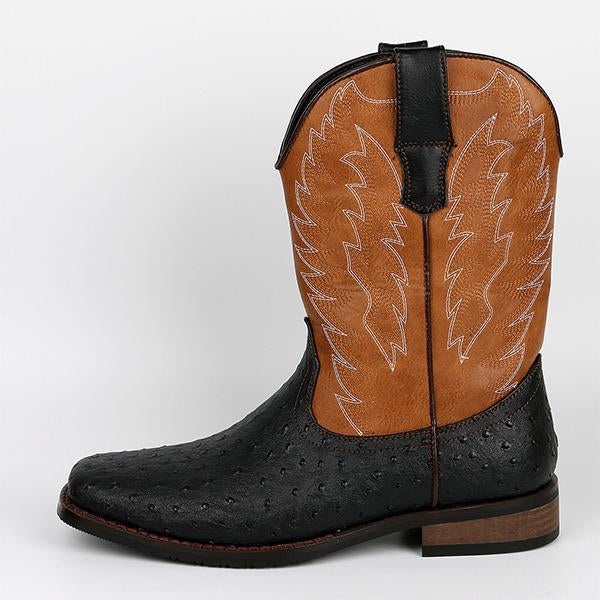 MEN'S COWBOY WESTERN BOOT DURABLE FASHIONABLE RETRO CLASSIC EMBROIDERED PULL ON SLIP RESISTANT BOOTS 09492531YL