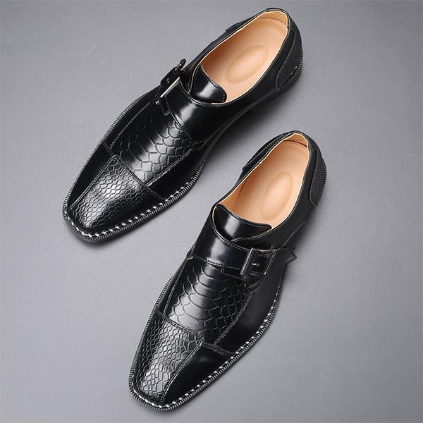 MEN'S SIDE BUCKLE CASUAL CROCODILE PATTERN DRESS SHOES 51829149S