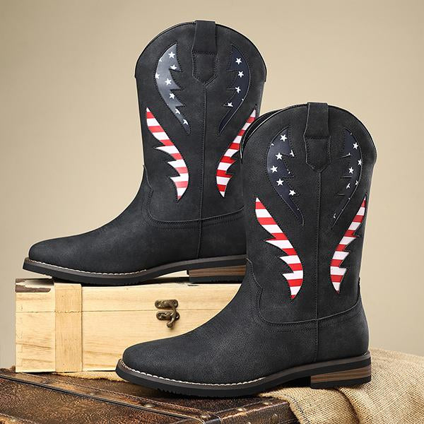 MEN'S WESTERN BOOTS WITH THICK HEEL AND FLAG PATTERN 14289234S