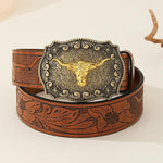 MEN'S VINTAGE EMBOSSED BULL HEAD METAL BELT 79605569S