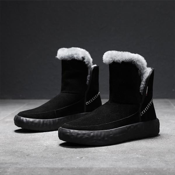 MEN'S CASUAL FUR COLLAR SLIP-ON FLAT SNOW BOOTS 84370125S