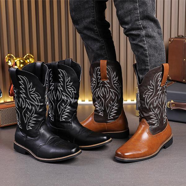 MEN'S RETRO EMBROIDERED LEATHER BOOTS 00575432YL