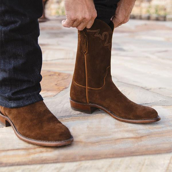 MEN'S RETRO BROWN EMBROIDERED BOOTS 09039216YL