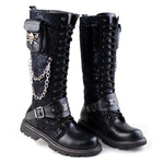 MEN'S PUNK ROCK SKULL CHAIN LACE UP WESTERN BOOTS 47253384S