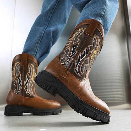 MEN'S ROUND TOE EMBROIDERED RETRO BOOTS 99333081YL