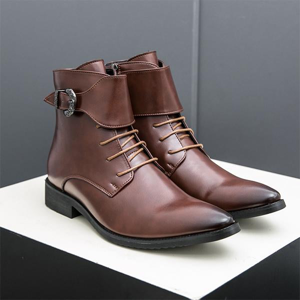 MEN'S CASUAL BELT BUCKLE POINTED TOE LACE UP BOOTS 28161428S