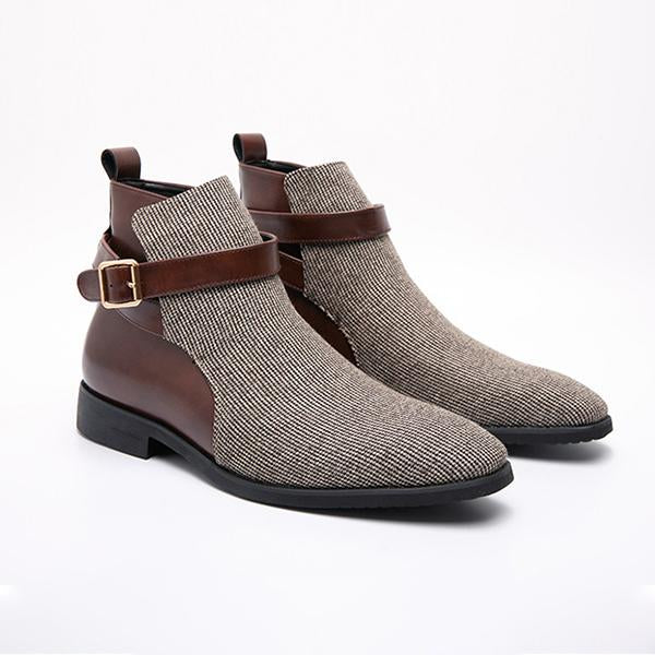 MEN'S PATCHWORK COLOR CONTRASTING BUCKLE DESIGN CHELSEA BOOTS 92571100YL