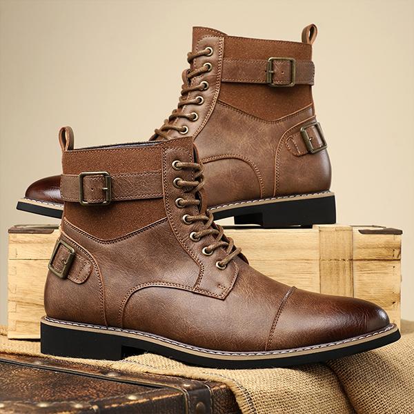 MEN'S CASUAL ANTI-SLIP BELT BUCKLE LACE UP BOOTS 07957754S