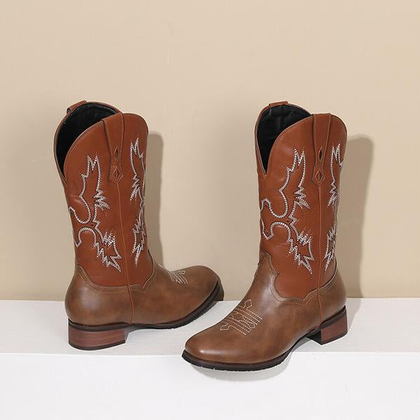 MEN'S RETRO EMBROIDERED SQUARE TOE RETRO COWBOY BOOTS 87377955YL