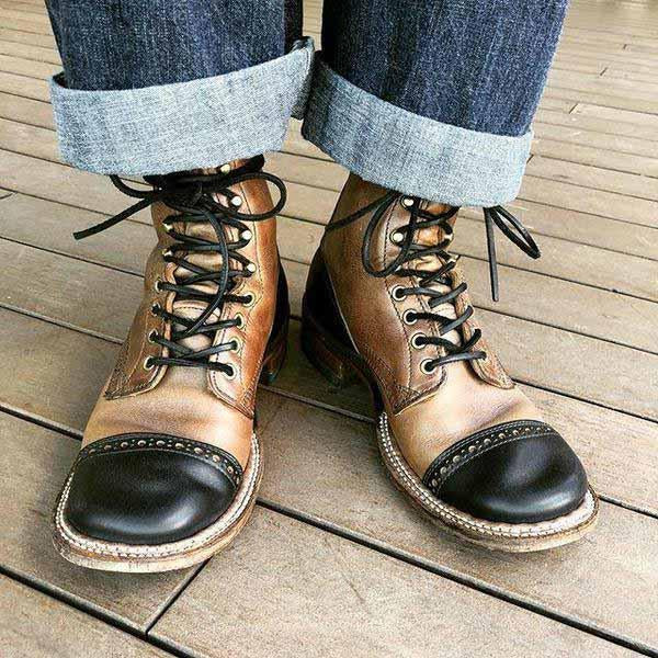 MEN'S COLOR BLOCKED CASUAL LACE UP BOOTS 84161824YL