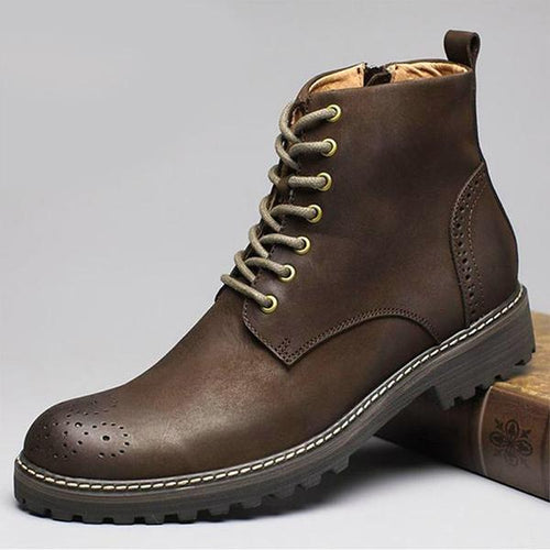 MEN'S VINTAGE CARVED LACE-UP WORKER STYLE BOOTS 13700696S