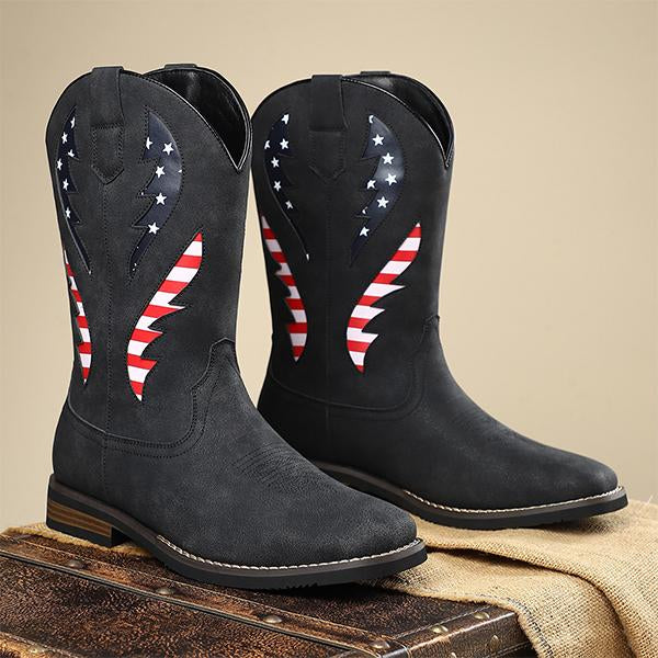 MEN'S WESTERN BOOTS WITH THICK HEEL AND FLAG PATTERN 14289234S