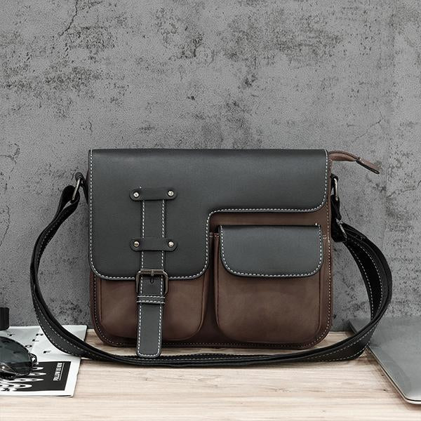 MEN'S MATTE LEATHER MULTI-POCKET MESSENGER BAG 06591414S