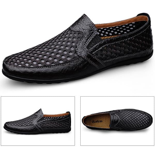 MEN'S BREATHABLE MESH FLAT BOTTOMED LEATHER SHOES 27915136YL