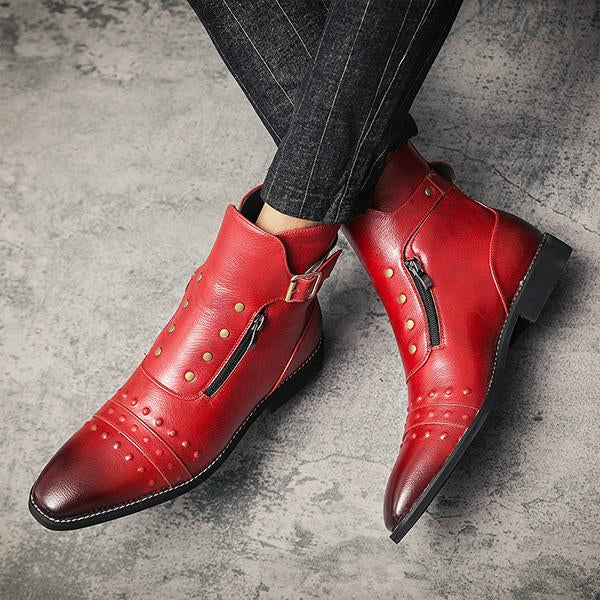 MEN'S STYLISH RIVET POINTED TOE CASUAL RETRO ANKLE BOOTS 38395405S