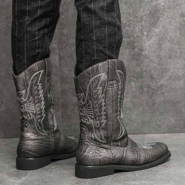 MEN'S RETRO SOLID COLOR EMBROIDERED WESTERN COWBOY BOOTS 91678757YL