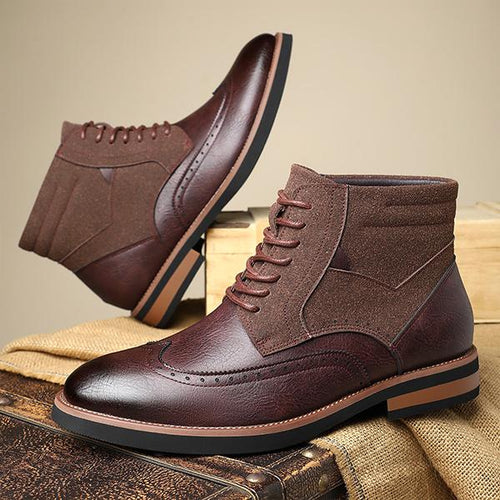 MEN'S RETRO CARVED SPLICING LACE-UP BOOTS 14362395S