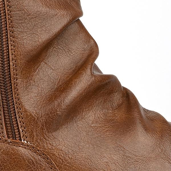 MEN'S PLEATED DESIGN ROUND TOE SIDE ZIPPER RETRO BOOTS 33922086YL