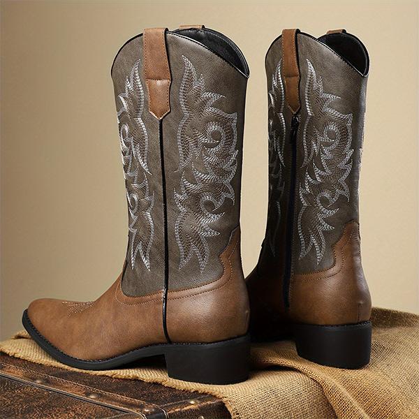 MEN'S RETRO EMBROIDERED COLOR CONTRASTING COWBOY BOOTS 02604286YL