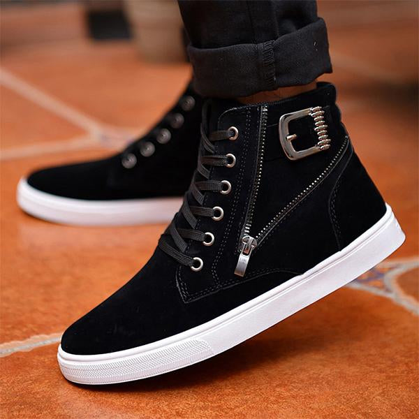 MEN'S BELT BUCKLE LACE-UP HIGH-TOP CASUAL SHOES 42210186S