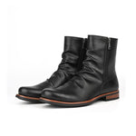 MEN'S PLEATED DESIGN ROUND TOE SIDE ZIPPER RETRO BOOTS 33922086YL