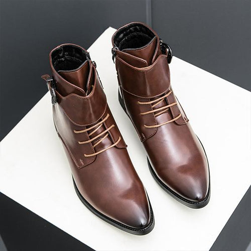 MEN'S CASUAL BELT BUCKLE POINTED TOE LACE UP BOOTS 28161428S