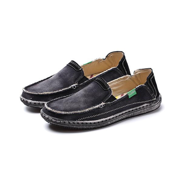 MEN'S RETRO LOAFERS RUBBER-SOLED CANVAS SHOES 27530787S