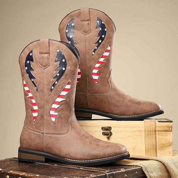 MEN'S WESTERN BOOTS WITH THICK HEEL AND FLAG PATTERN 14289234S