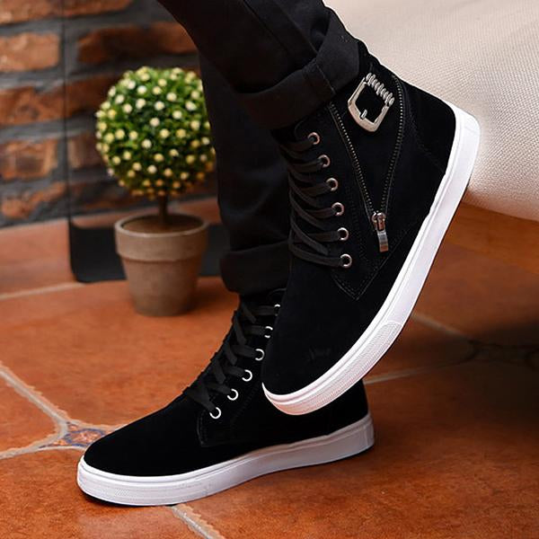 MEN'S BELT BUCKLE LACE-UP HIGH-TOP CASUAL SHOES 42210186S