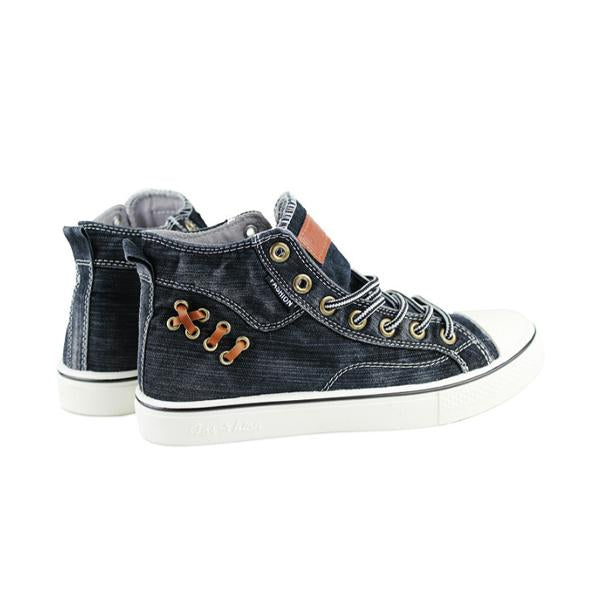 MEN'S CASUAL WASHED DENIM HIGH-TOP CANVAS SHOES 72208681S