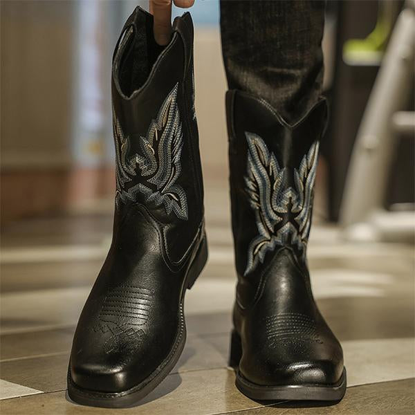 MEN'S MINIMALIST RETRO EMBROIDERED KNIGHT BOOTS 57587861YL