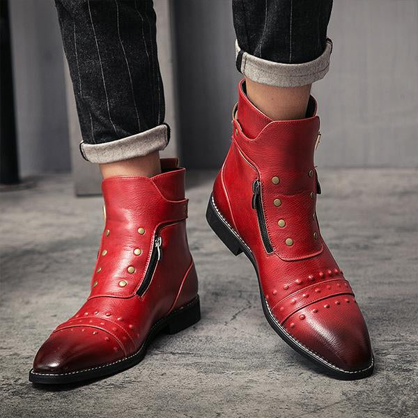 MEN'S STYLISH RIVET POINTED TOE CASUAL RETRO ANKLE BOOTS 38395405S