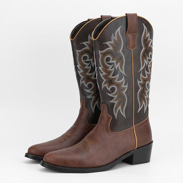 MEN'S RETRO POINTED EMBROIDERED COWBOY BOOTS 50092121YL