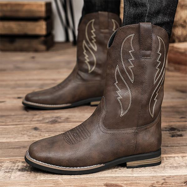 MEN'S SQUARE TOE SIDE ZIPPER RETRO WESTERN EMBROIDERY BOOTS 90513558YL