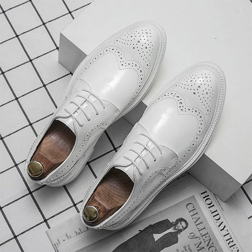 MEN'S WHITE GLOSSY BROGUE WEDDING SHOES 25821994S