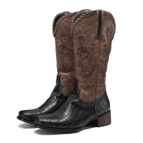 MEN'S VINTAGE DISTRESSED EMBROIDERY AND CONTRASTING COLORS COWBOY BOOTS 51519980YL