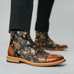 MEN'S FASHION FLORAL PATCHWORK LACE-UP FRONT BOOTS 95889082S