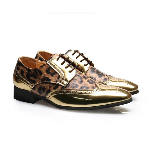 MEN'S CHRISTMAS LEOPARD PRINT LACE UP LEATHER SHOES 99317489YL