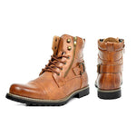 MEN'S METAL DOUBLE ZIPPER RETRO MOTORCYCLE LACE UP BOOTS 24167164YL