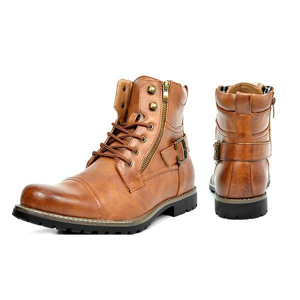 MEN'S METAL DOUBLE ZIPPER RETRO MOTORCYCLE LACE UP BOOTS 24167164YL