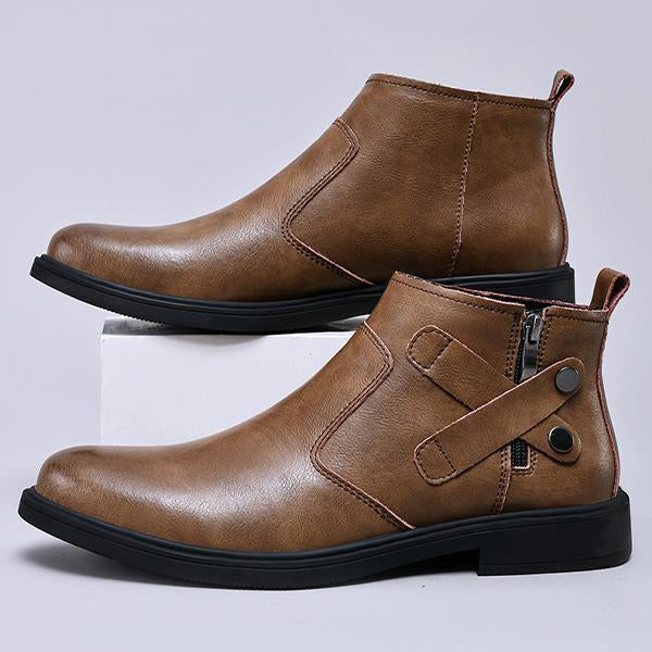 MEN'S RETRO PERSONALIZED ZIPPER BUCKLE DESIGN SHORT BOOTS 65806167YL