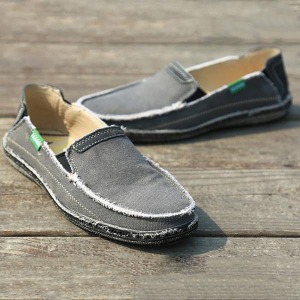 MEN'S RETRO LOAFERS RUBBER-SOLED CANVAS SHOES 27530787S