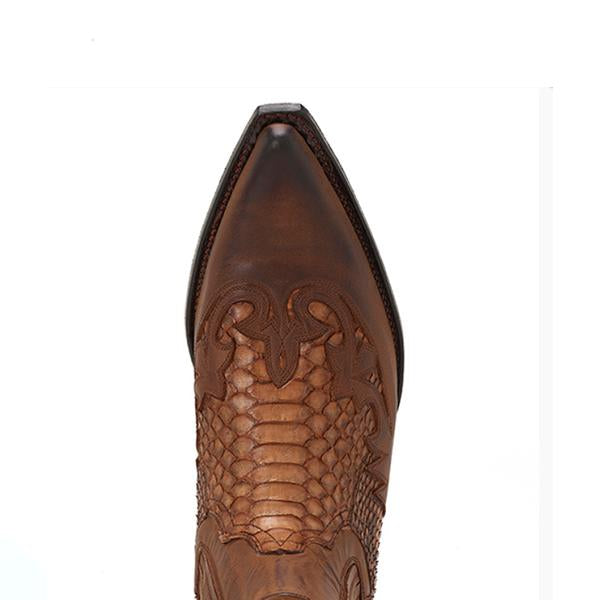 MEN'S POINTED TOE PYTHON PRINT SHORT COWBOY BOOTS 72489751S