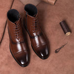 MEN'S FASHION SIDE ZIPPER BROGUE VINTAGE ANKLE BOOTS 16752214S