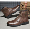 MEN'S RETRO ROUND TOE SIDE ZIPPER LACE UP LEATHER BOOTS 66306691YL