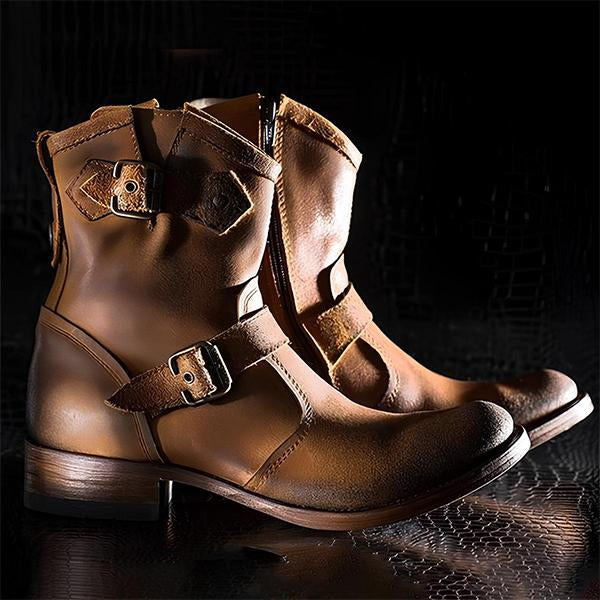 MEN'S RETRO BUCKLE LEATHER BOOTS 58372334YL