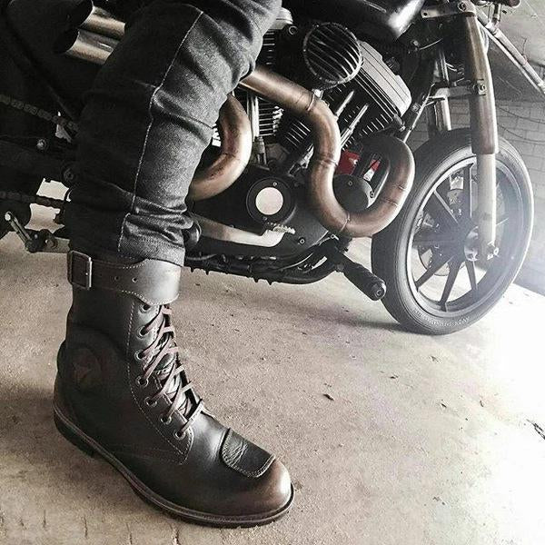 MEN'S CASUAL BELT BUCKLE FLAT LACE-UP BIKER BOOTS 34344640S