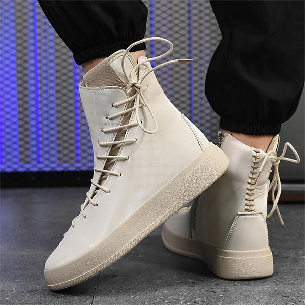 MEN'S CASUAL SHINY HIGH-TOP THICK-SOLED LACE-UP BOOTS 98144821S