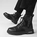 MEN'S CASUAL BELT BUCKLE HIGH TOP LACE-UP BOOTS 37844371S