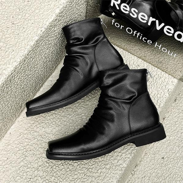 MEN'S STYLISH SQUARE TOE PLEATED ANKLE BOOTS 72487728S